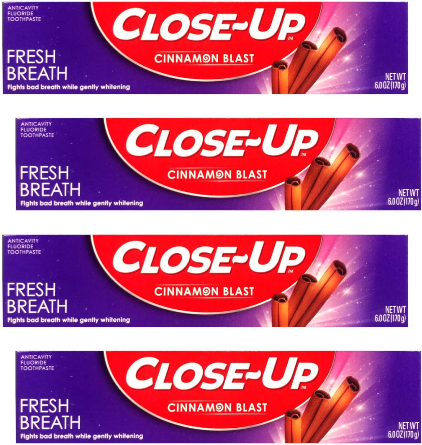 Close-Up Cinnamon Anticavity Flouride Toothpaste 6 Ounce (Pack of 4)