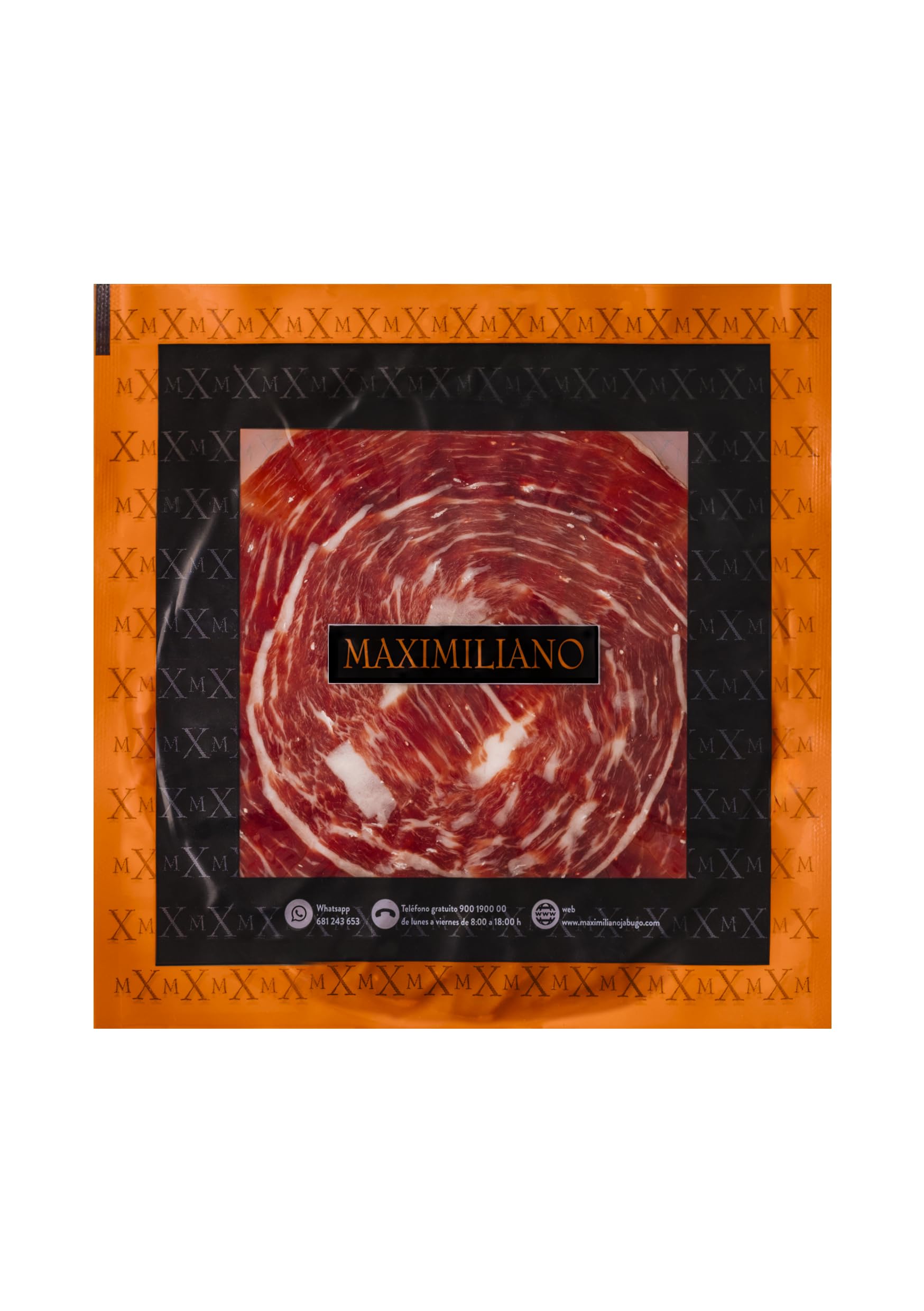 Maximiliano Jabugo - Jamón de Bellota 100% Ibérico | Estuche 80gr Loncheado a Mano a Cuchillo | Criado en Libertad | Curación Lenta +36 Meses | Certificado (5 sobres)