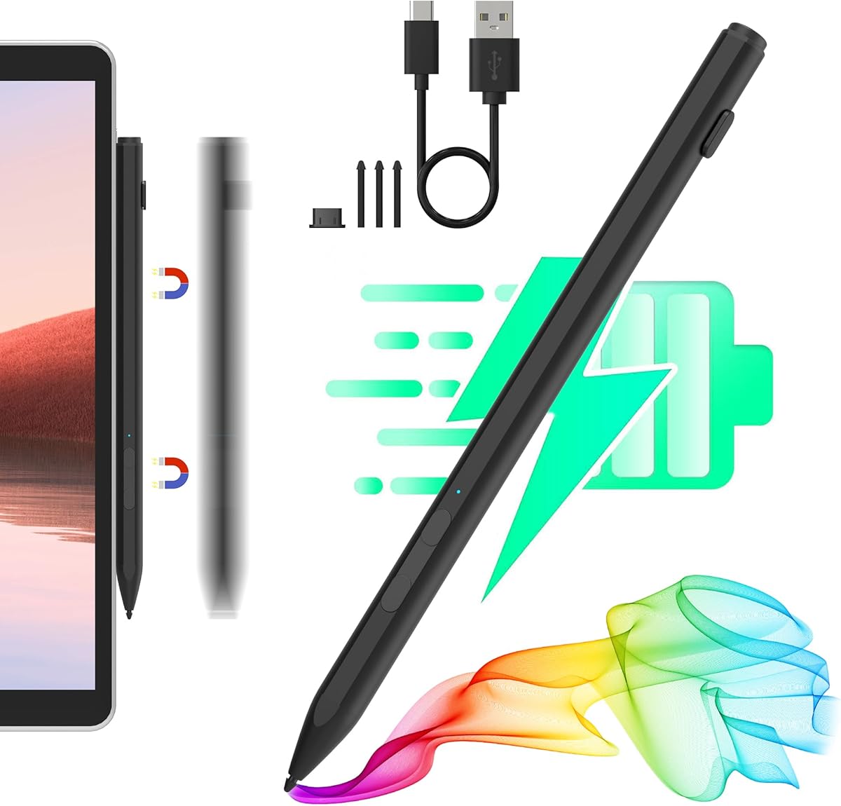 Microsoft Surface Pen - Surface Pro Pen Stylus with 4096 Levels Pressure, USB-C Fast Charge for Microsoft Surface Pro 11/10/9/8/X/7+/7/6/5/4/3, Surface Go 4/3/2/1, Surface Laptop/Studio/Book 4/3/2/1