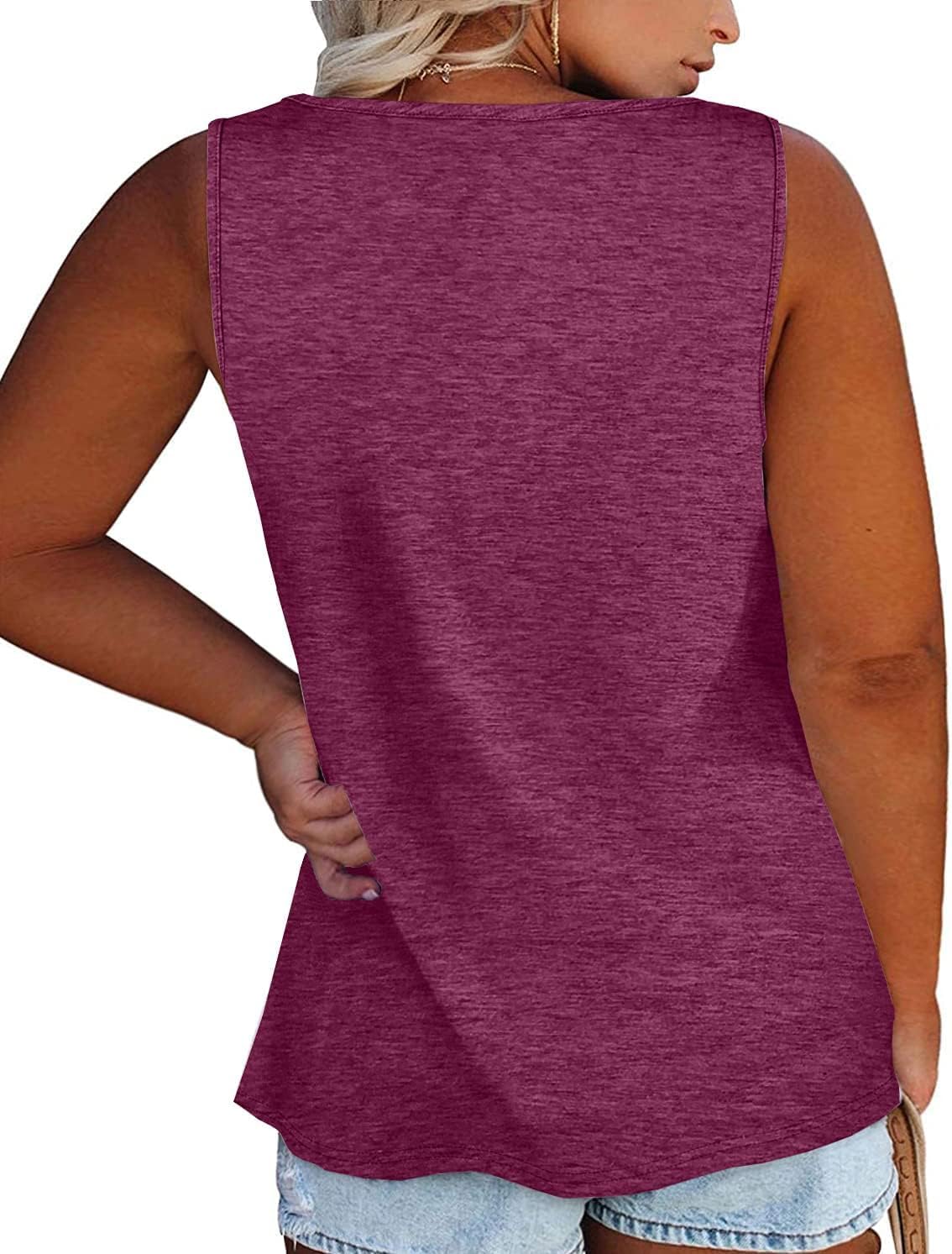 Womens Plus Size Tank Tops Summer Sleeveless Henley T-Shirts Tops Casual Button Down Tunics Shirts - Image 2