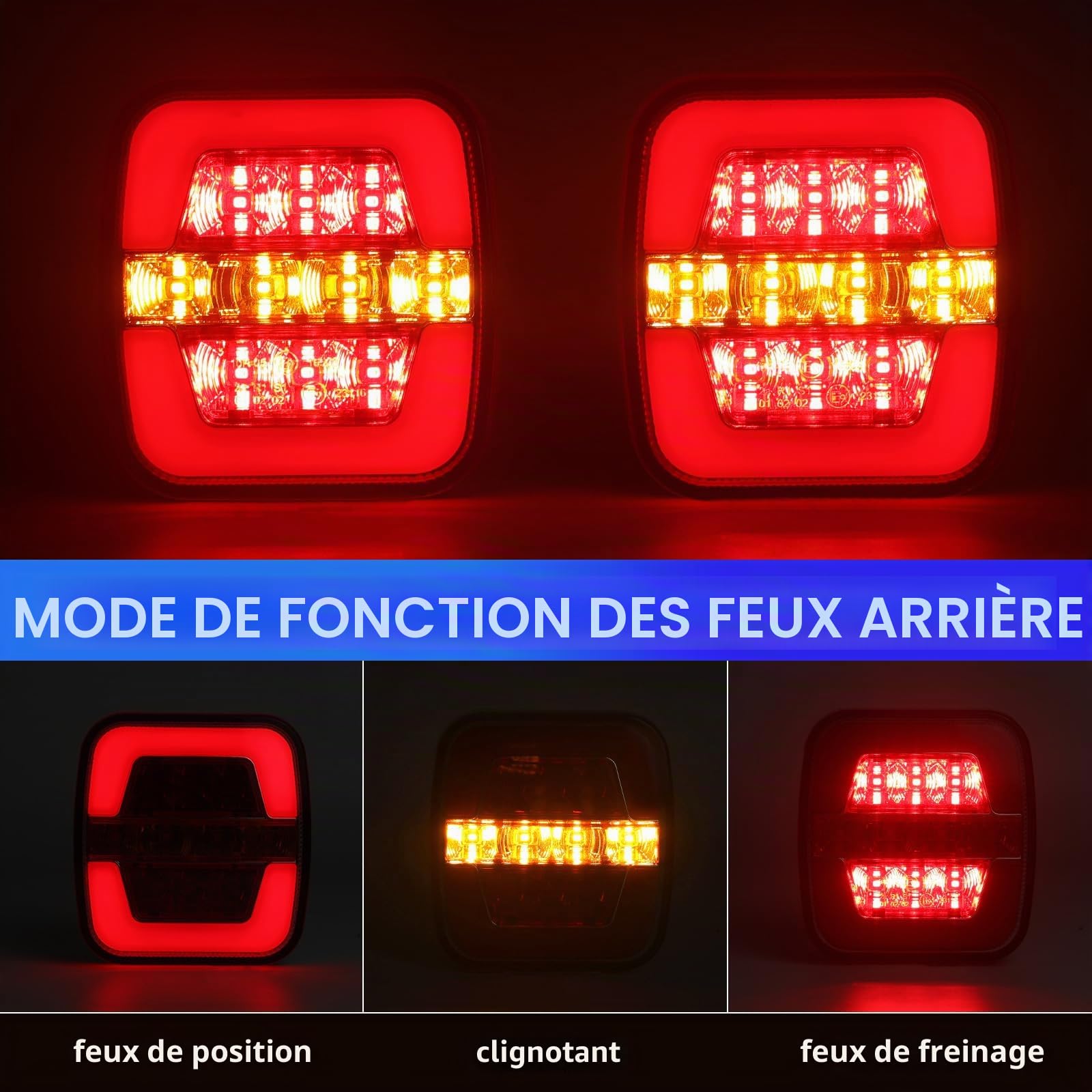 Kit de feux arrière à LED sans fil, aimant pour panneau d'éclairage de remorque 12/24 V - 5 fonctions, étanche, rechargeable avec aimant, certificat E-Mark