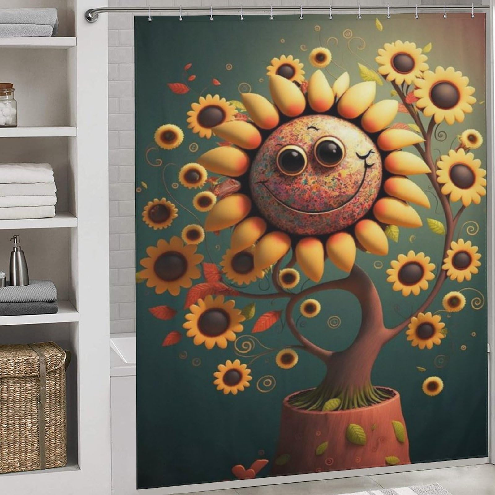 Rideau de douche tournesol imperméable grand format rideau de baignoire