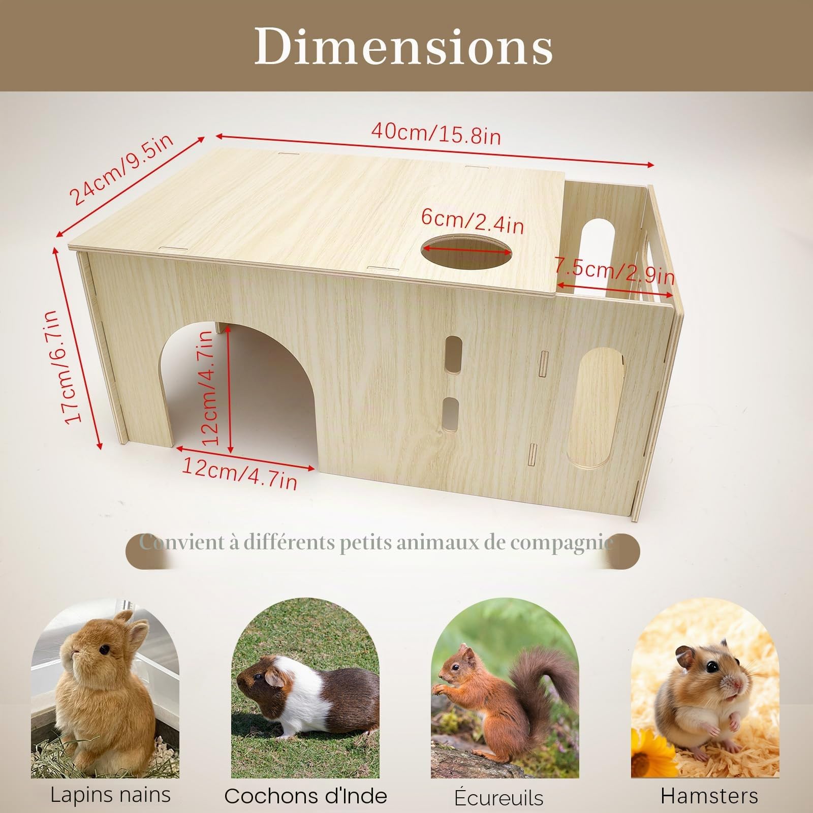 Maisonnette avec Mangeoire à Foin pour Lapin, 2 en 1 Cabane Cochon d'Inde en Bois pour Petits Animaux