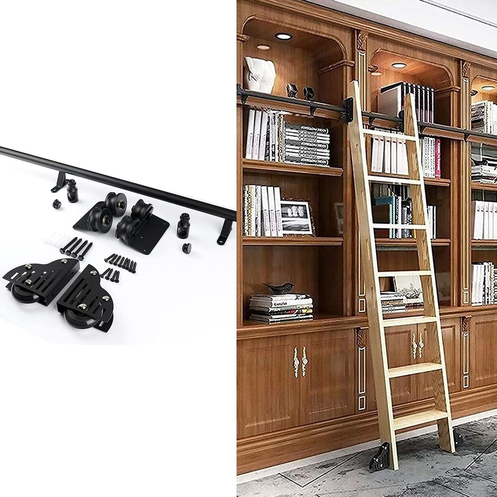 Kit de porte de grange coulissante en acier noir pour rail de bibliothèque