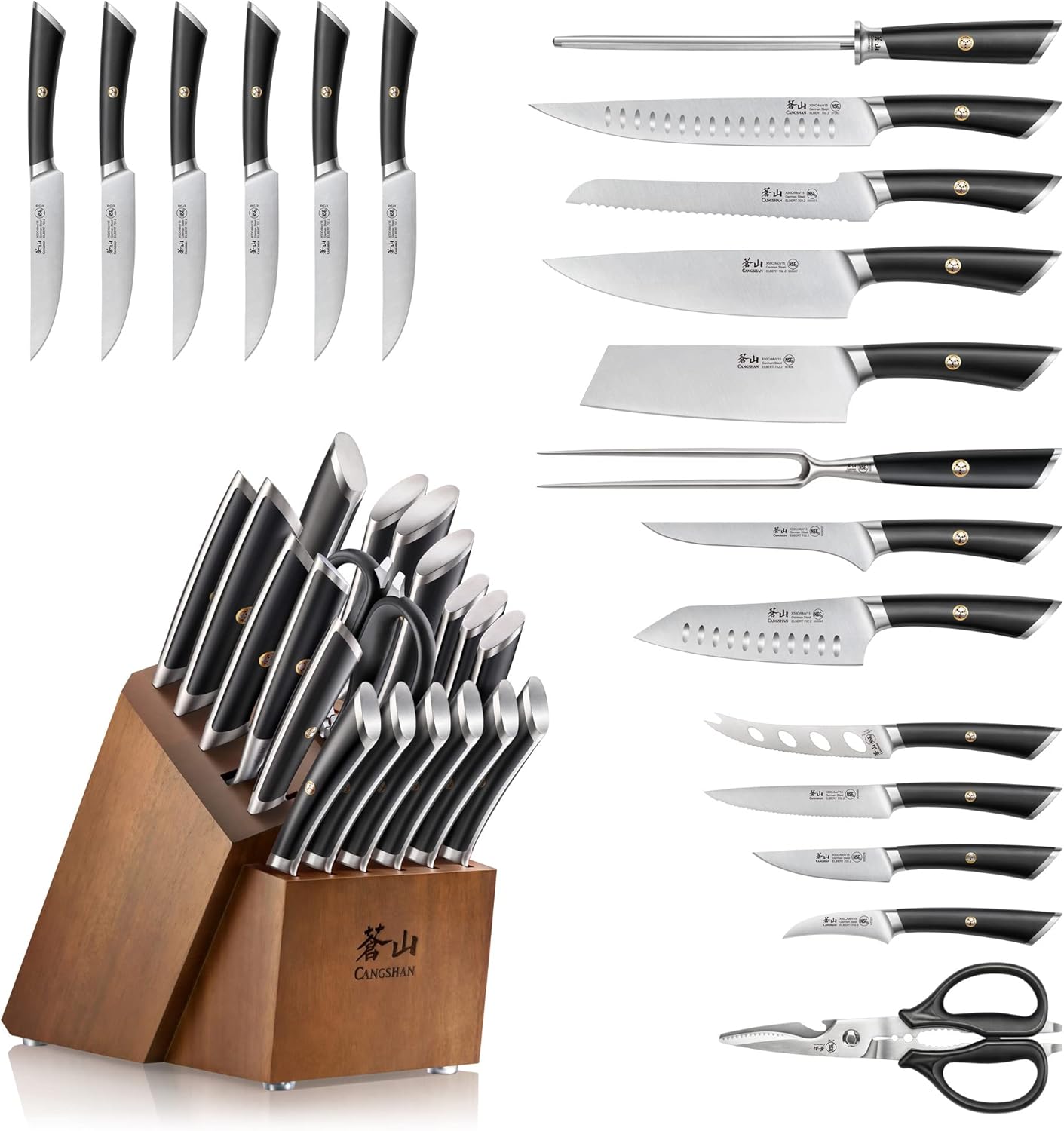 Cangshan ELBERT Series German Steel Forged Knife Block Sets (20-Piece, Black) - Image 2