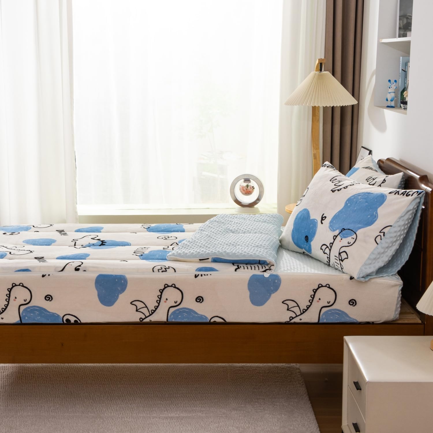 Meeting Story Zipper Bedding for Kids,Zipper Comforter Set for Boys,Twin Kid Bedding Set Dinosaur Comforter Clouds Bedding Set,All in one Zipper Bedding（Blue,Twin） - Image 4