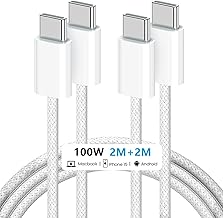 Amoner Cable USB C [2M+2M] 100W 5A PD QC Câble USB C vers USB C Charge Rapide Chargeur Type C Nylon Tressé pour iPhone 15/15 Plus/15 Pro/15 Pro Max, iPad, MacBook, Galaxy S24 S23 S22 Ultra etc
