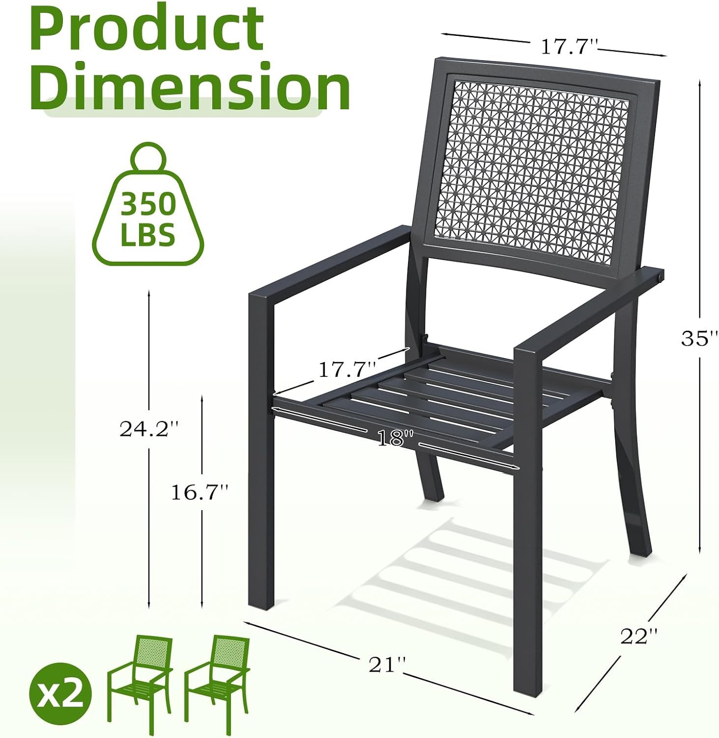AECOJOY Outdoor Metal Dining Chairs, 4 Pieces Outdoor Patio Dining Chair with Armrest, Stackable Arm Chairs with Heavy-Duty E-Coating Metal Frame for Balcony, Garden, Set of 4