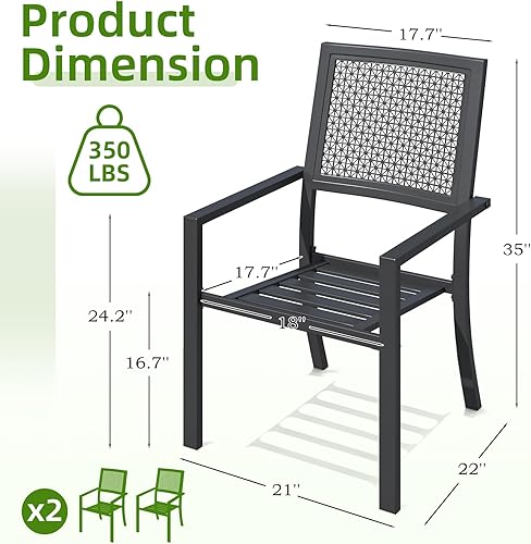 Vista 2 de AECOJOY Sillas de comedor de metal para exteriores, 2 piezas de sillas de comedor para patio al aire libre con reposabrazos, sillas apilables