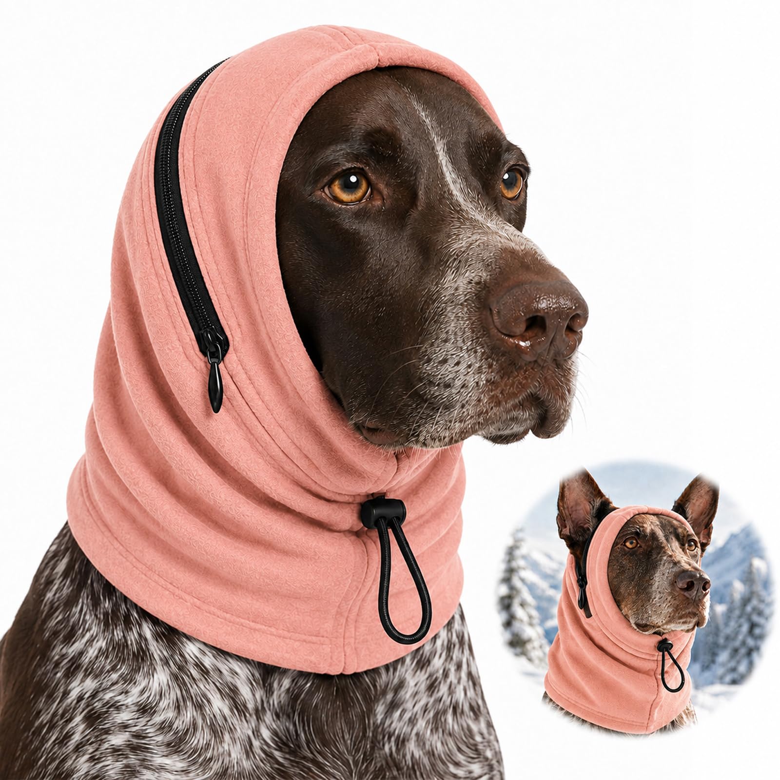 Dog Snood Ear Protector, Adjustable Zip Design, Size L, 20 × 23 cm, Pink