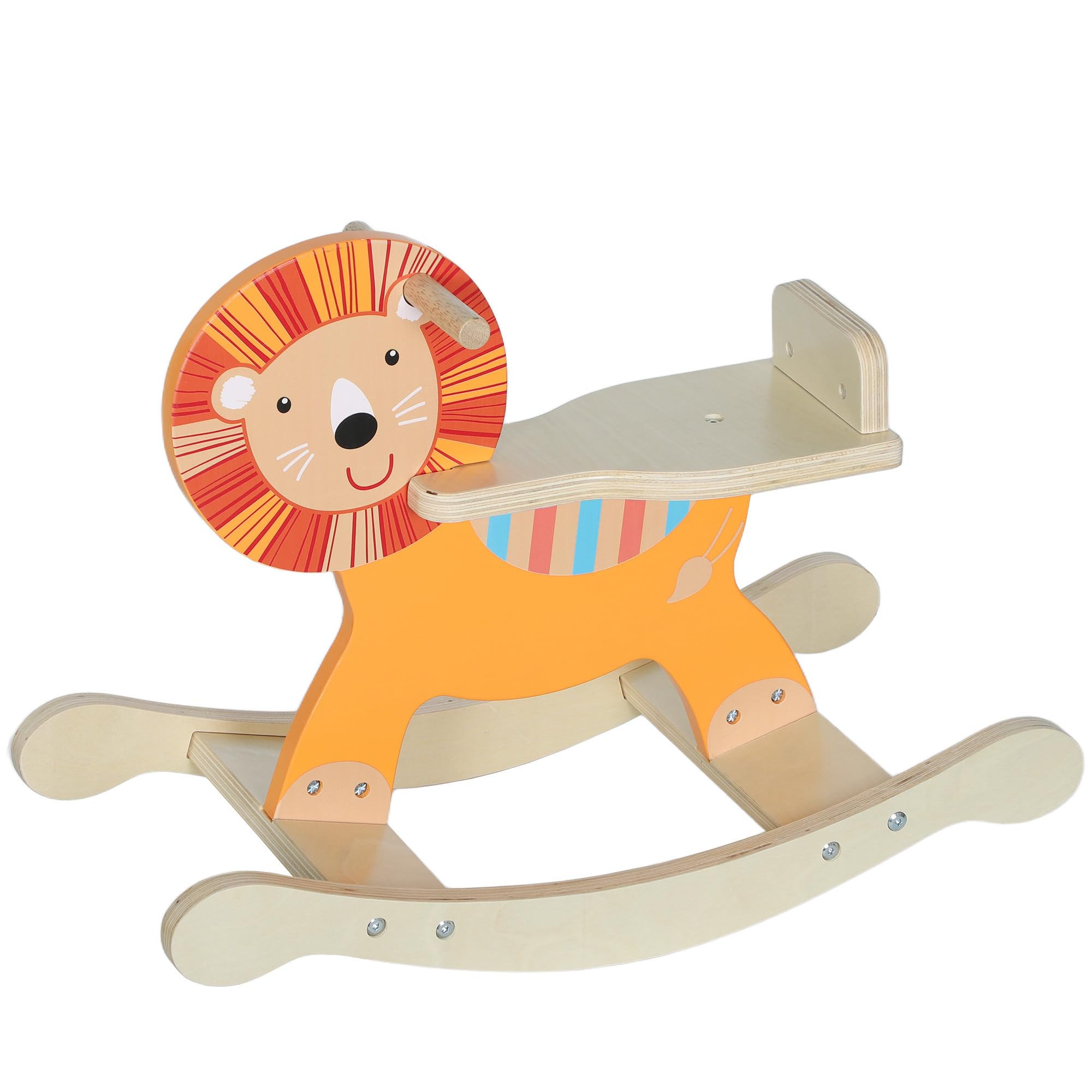 AIYAPLAY Schaukelpferd Holz, Kinder Schaukeltier mit Haltegriffen Schaukeltier Löwen für Kinder von 2-5 Jahren Orange
