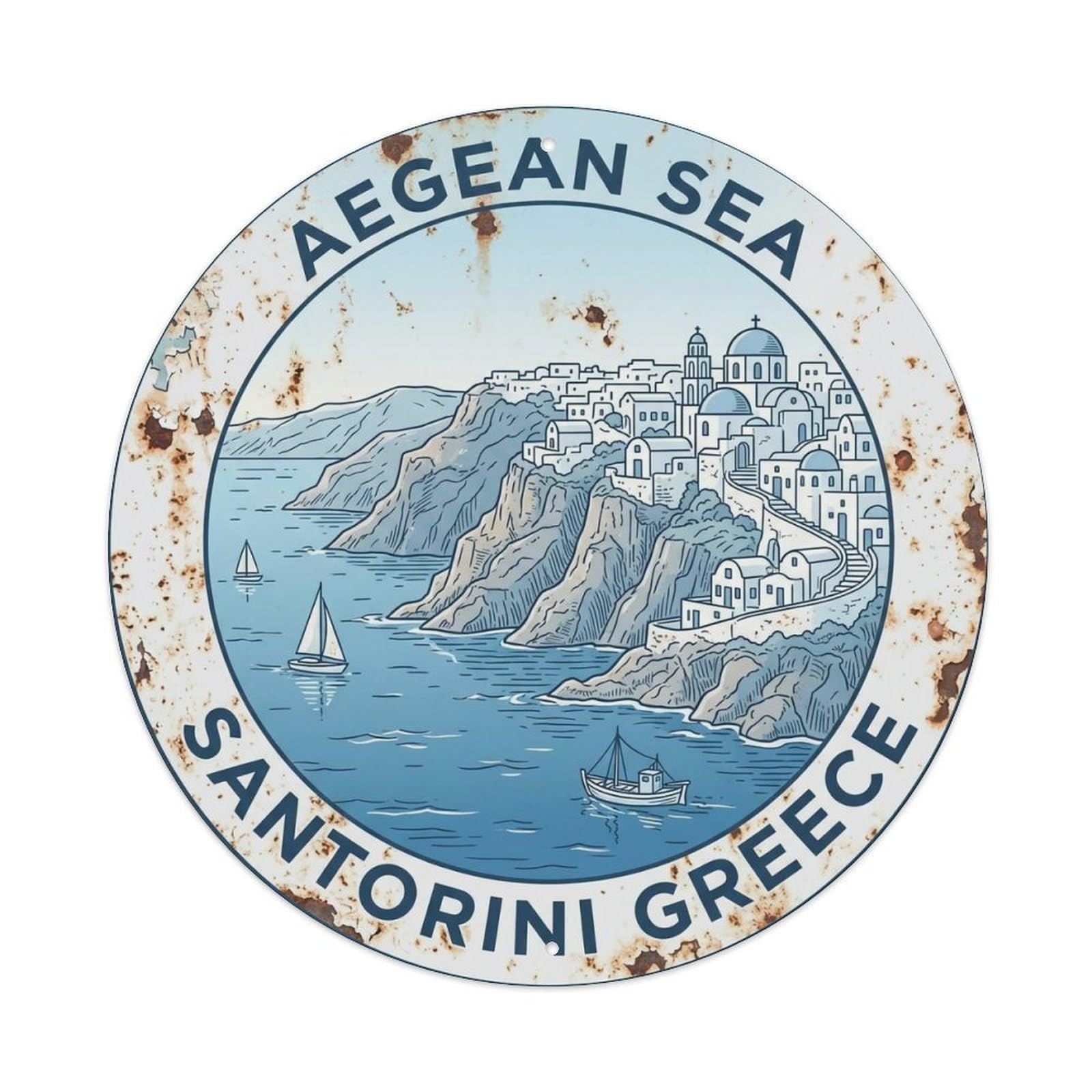 Vintage Travel Aegean Santorini Waters 2 Metal Tin Sign