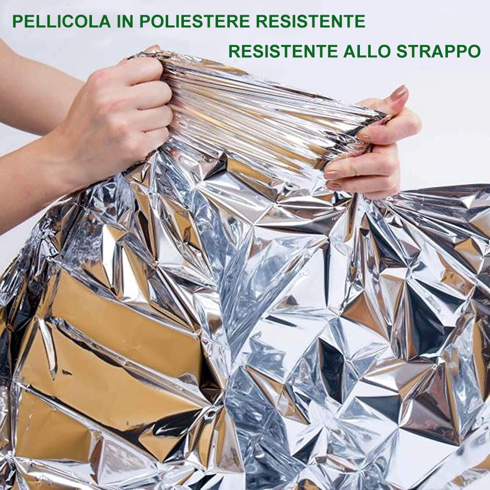 HONYAO® Coperta Termica 6 Pezzi, 210×160cm, Coperta Termica Emergenza Argento, Coperta Termica Sopravvivenza, per Salvataggio Protegge da Freddo, Pioggia, Calore e Vento, All'aperto