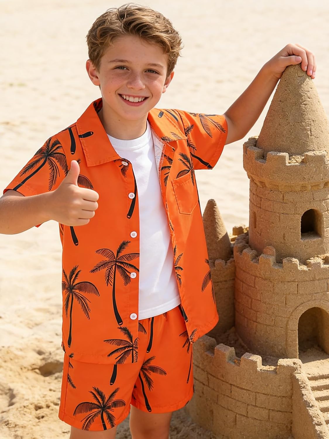 7-14 Years Boys Clothes 2 Piece Outfits Hawaiian Vacation Beach Short Sleeve Button Down Shirt and Shorts Sets - Image 5