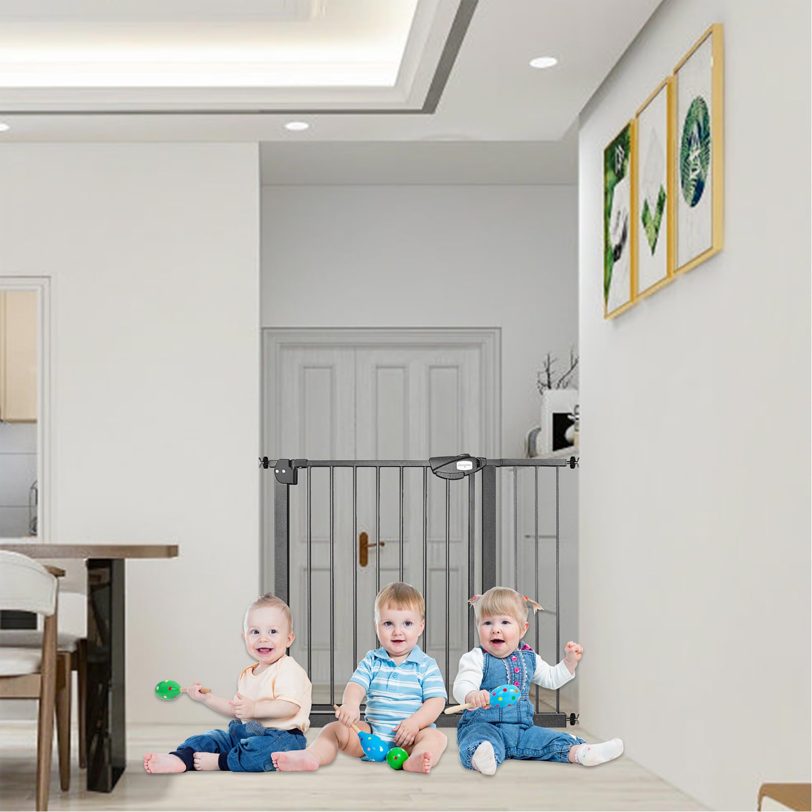Aufun Rejilla protectora para escaleras, para niños, 180°, rejilla de apertura bidireccional, 95-105 cm de ancho, sin taladrar, rejilla de metal para niños pequeños, color negro