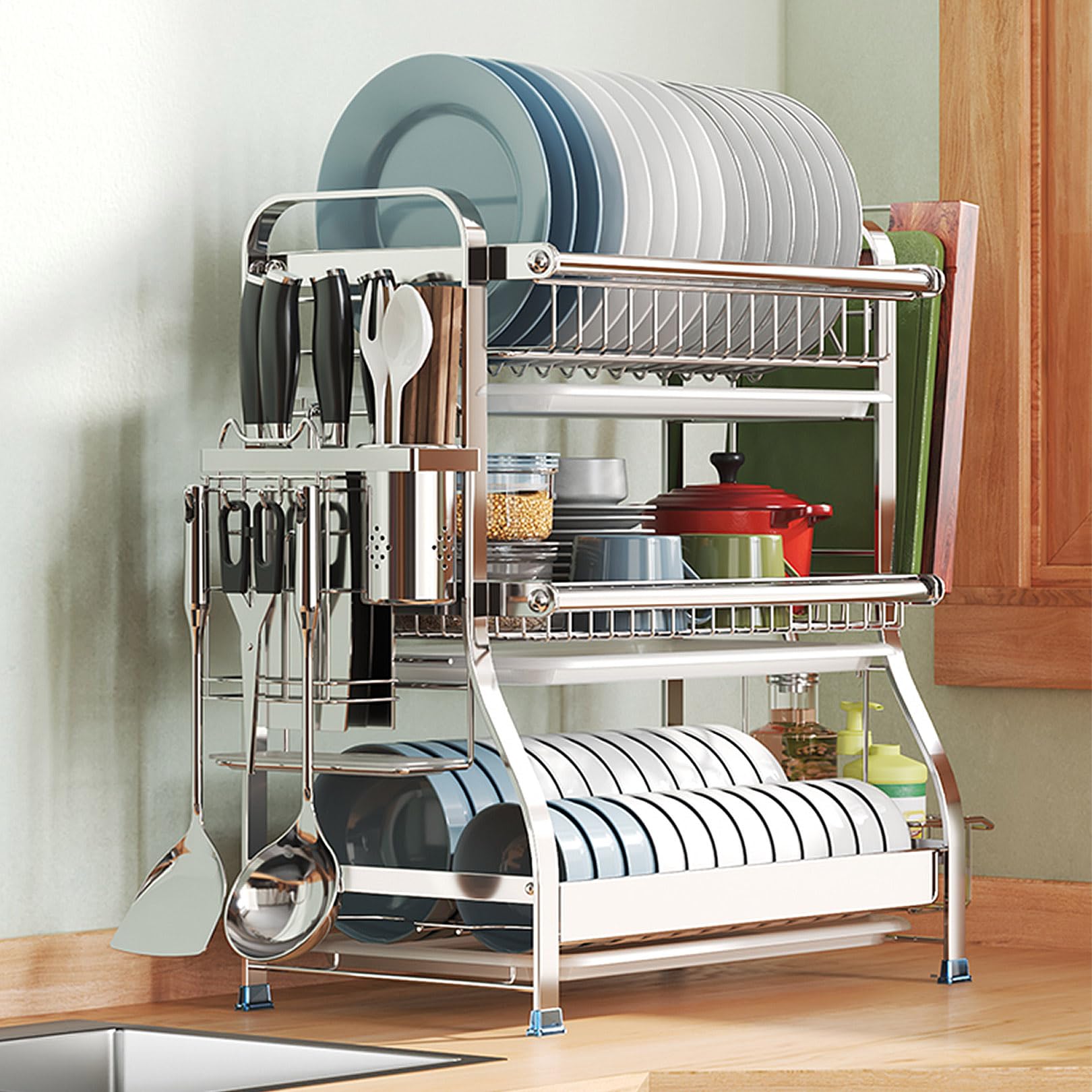 FLYIODFCXV drain rack, Multifunction Dish Drainer Rack with Drip Tray