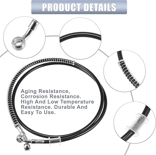 Miniatura 10 de Motoforti 51.18 pulgadas de longitud 0.394 in ID motocicleta línea de freno hidráulico tubo de manguera de aceite de acero inoxidable trenzado cable