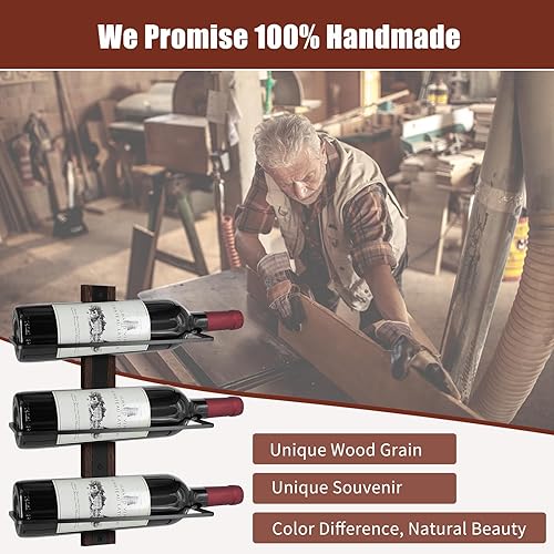 Miniatura 3 de Estante vertical de madera maciza para vino, capacidad para 12 botellas, montado en la pared de esquina para cocina o bar