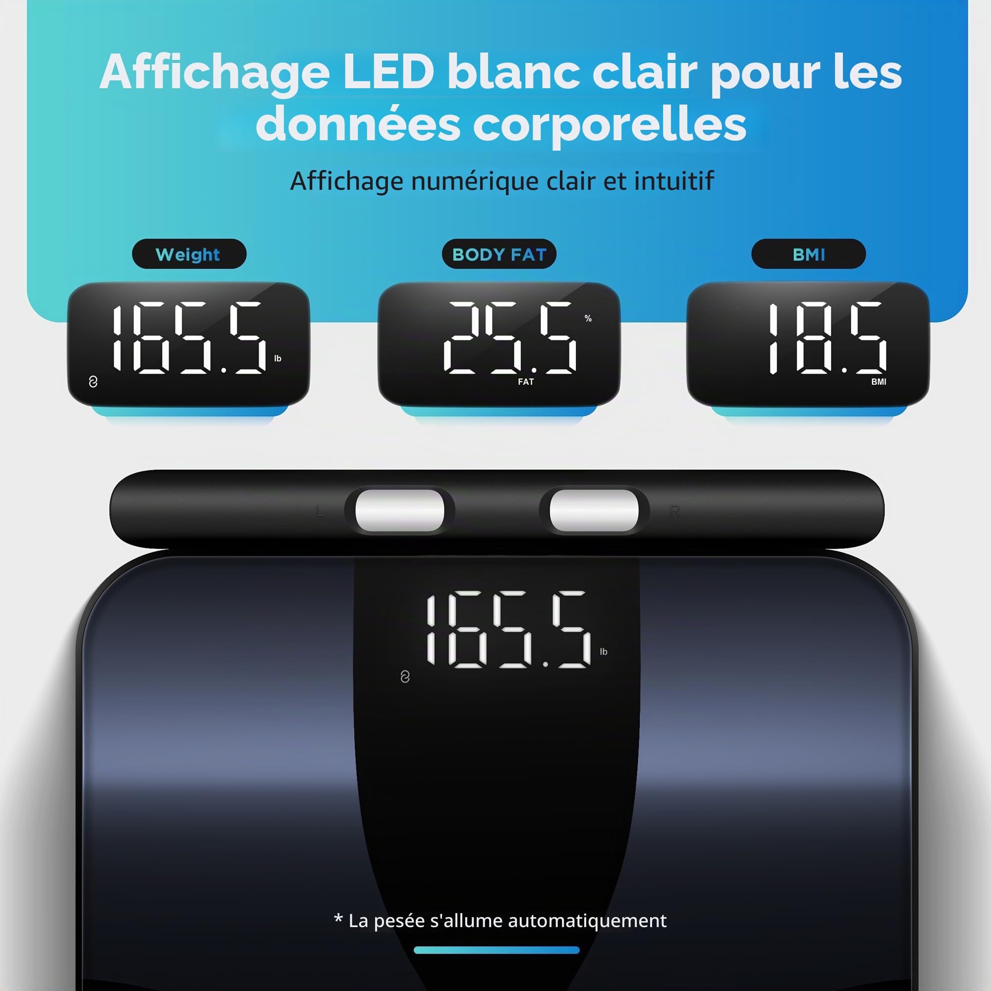 Posture Balance Pese Personne Intelligent, 8 Électrodes Pese Personne Impédancemètre 28 Indicateurs (IMC/Graisse Corporelle/Protéines/Muscle) avec App Bluetooth, 180 kg avec Fonction Vocale