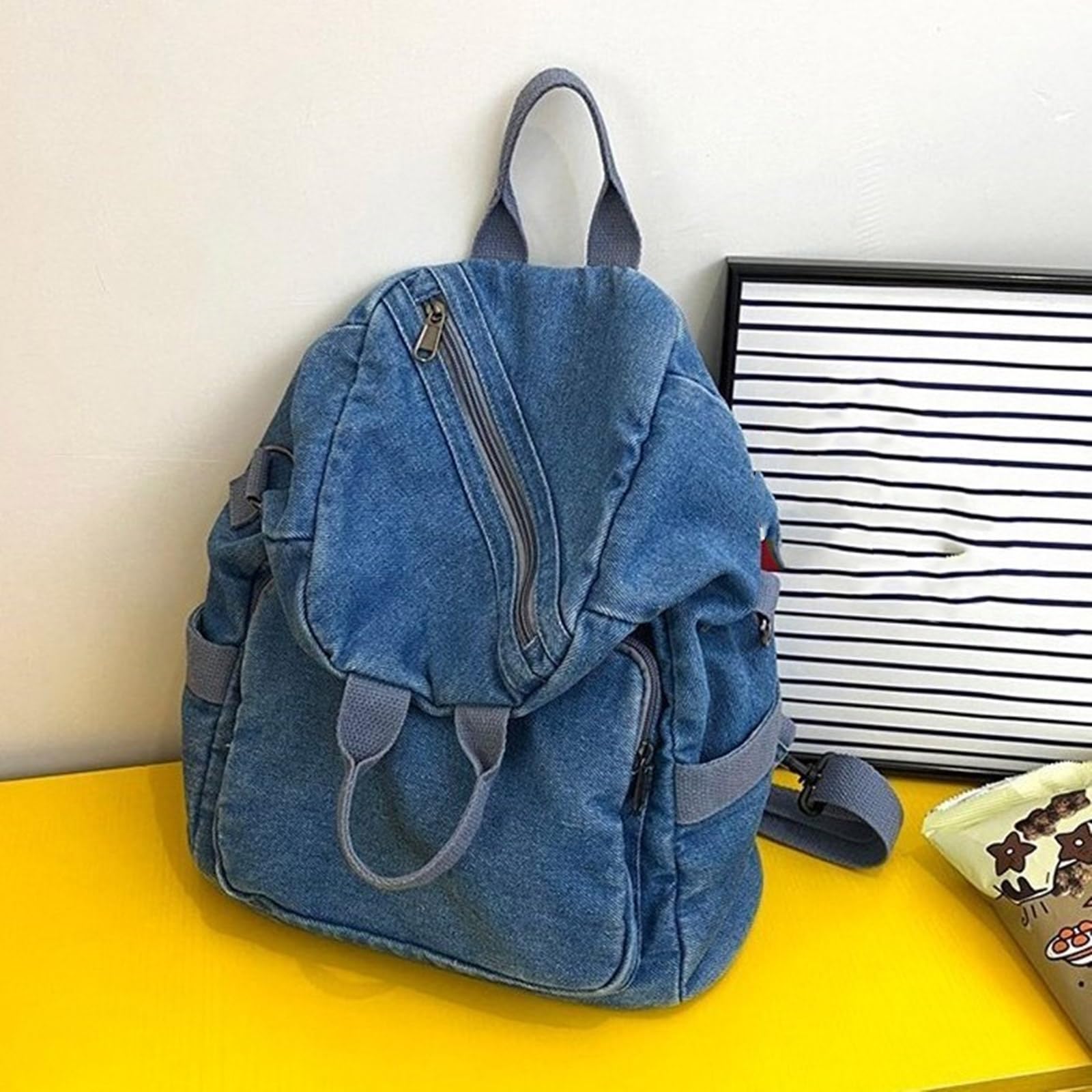 Trendy Denims Zaino per computer portatile per donne uomini borsa da scuola compatta con tasche multiple regolabile Crossbody borsa a tracolla multi scomparto zaino, Azzurro