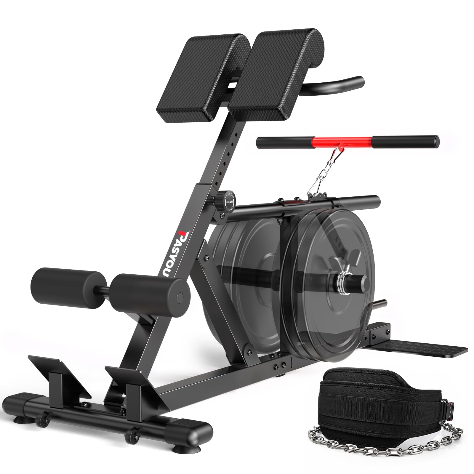 PASYOU panca romana regolabile 4-in-1 per iperestensioni, squat, stacchi, Include cintura da sollevamento, compatibile con dischi 1" e 2", Ideale per home gym