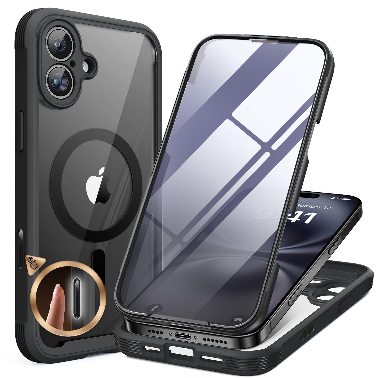 Miracase Magnetic for iPhone 16 Plus Case Full-Body Phone with Built-in  Glass Screen Protector, [Compatible with MagSafe] Military Drop Proof 16  Plus