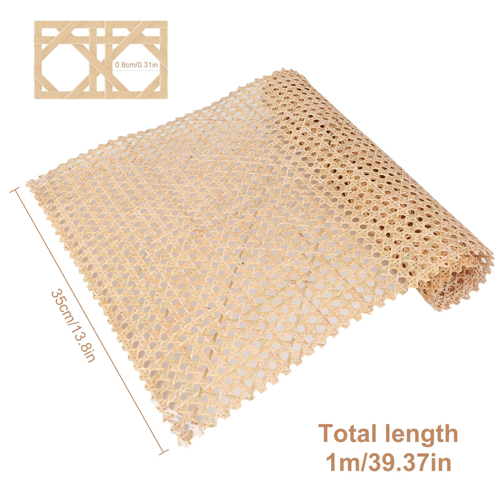 Cinghia in rattan naturale, intrecciata viennese, in rattan naturale, fatta a mano, per il fai da te, decorazione della casa, intreccio a nido d'ape in tubo intrecciato (35 x 100 cm)