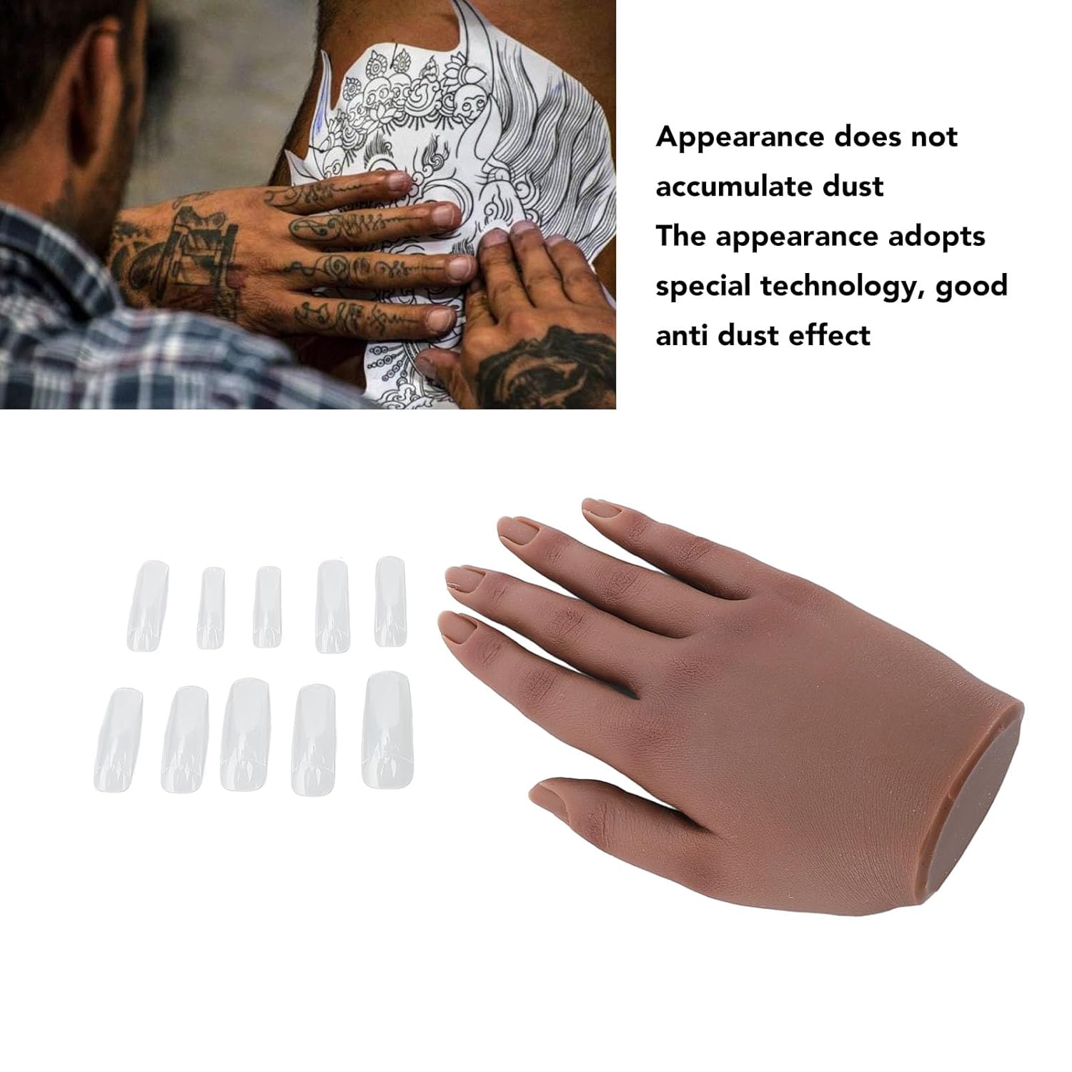 Manicure Practice Fake Hand Silicone Nail Practice Hand Model with Bendable Joints Ring Display Hand for Beginners Professionals (Right Hand)