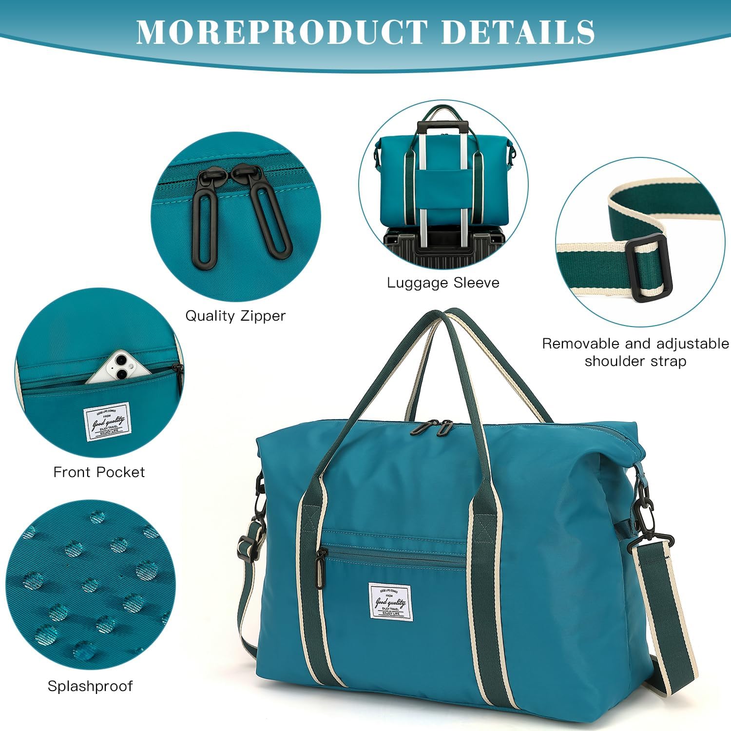 Duffle Bag for Travel Foldable Carry on Travel Bag with Wet Pocket Small Medium Weekender Overnight Bags for Women, 38L Waterproof Sport Gym Bag for Men with Computer Compartment (Peacock Blue) - Image 3