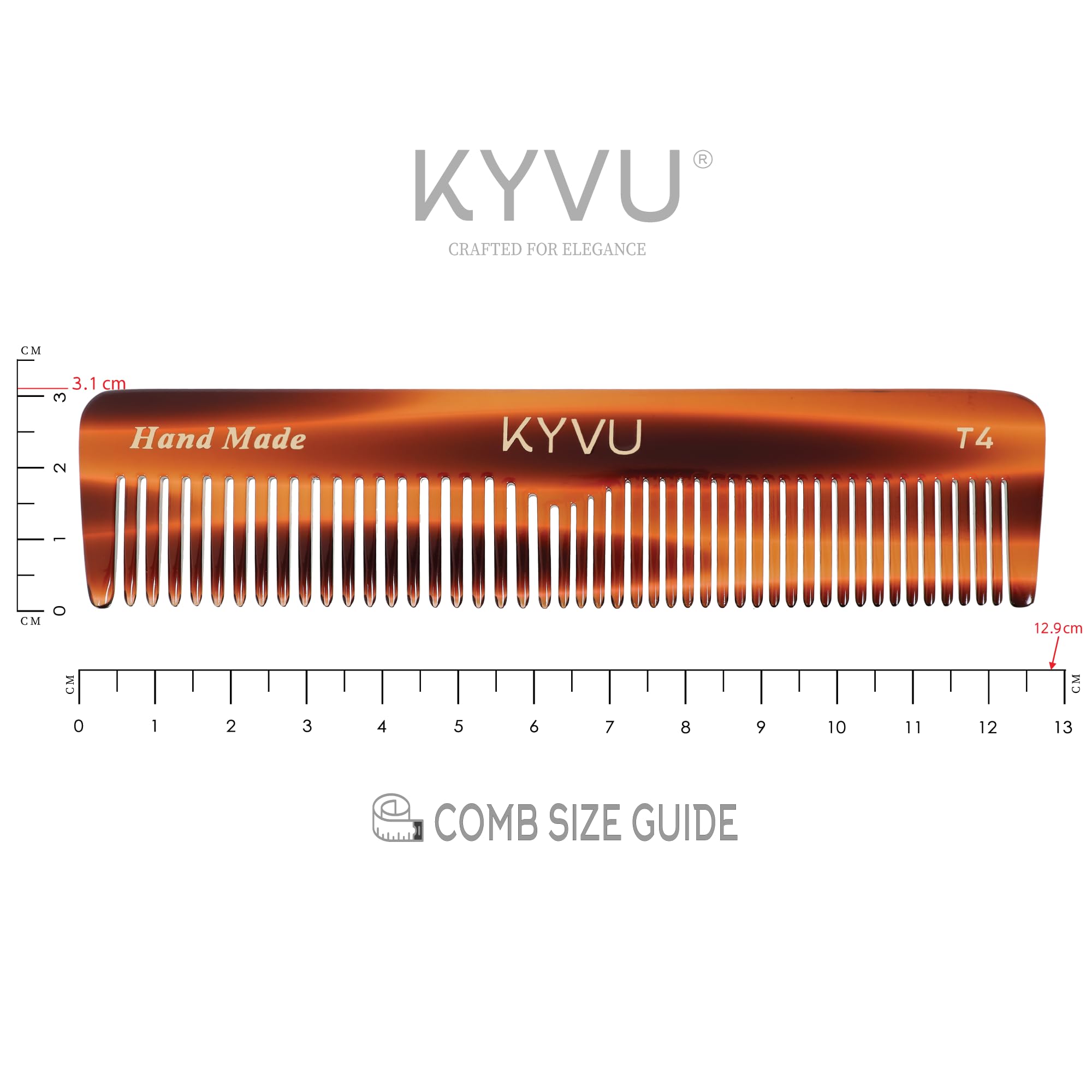 KYVU T4 Handmade Pocket Comb 12.9 cm, Coarse & Fine Tooth Styling Comb for Medium to Thick Hair, Cellulose Acetate - Image 4