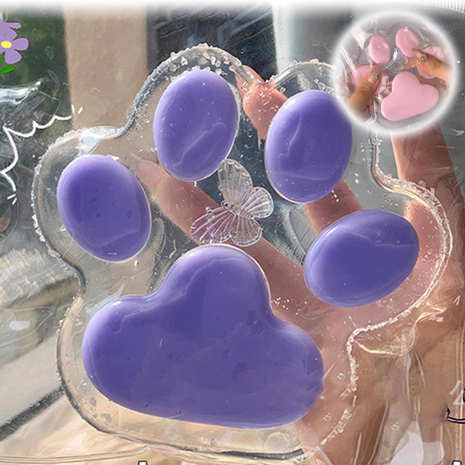 Large Clear Cat Paw Squishy Toy, Cat Paw Giant Squishys Toy, Handmade Squishy Big Cat Paw Squeeze Toys, Transparent Cat Paw Squeeze Toys for Stress Relief, for Desk Accessory (Purple)