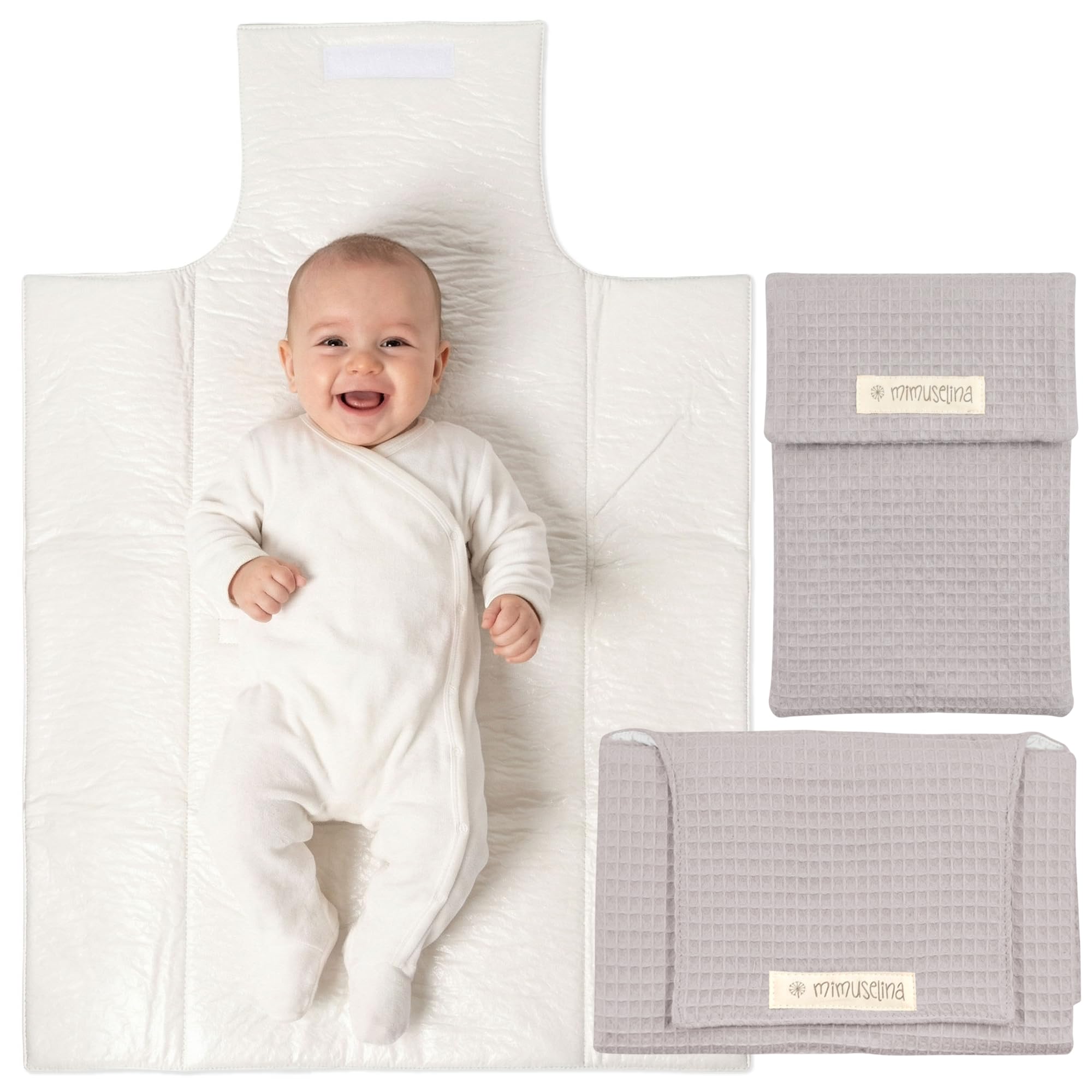 MIMUSELINA Pack de Cambiador Bebe Portatil Impermeable y Bolsa Pañales | Cambiador Bebe Plegable y Ligero para Paseo | Exterior 100% Algodón | Ideal como Regalo Recien Nacido | Hecho en España — view 31
