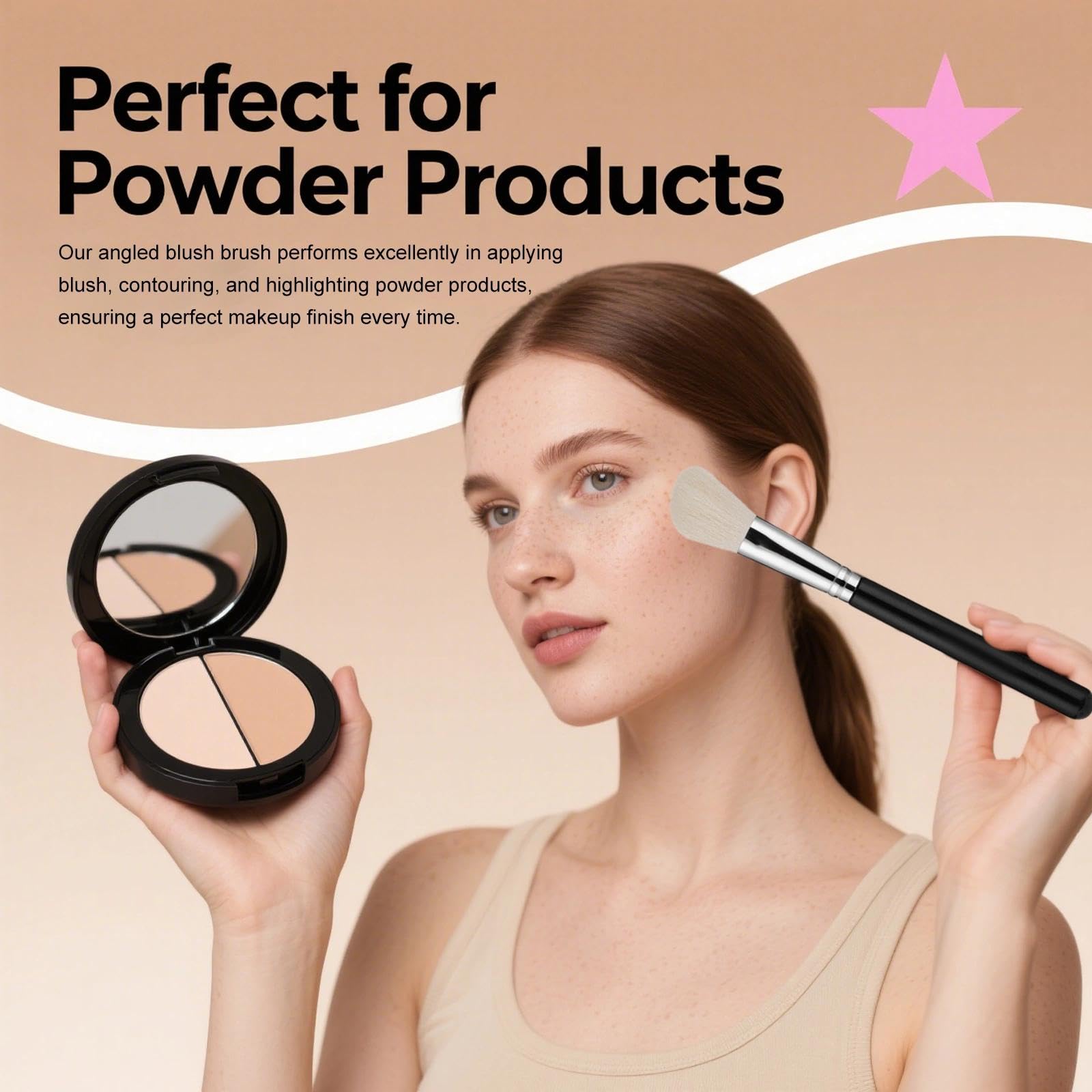 Angled Blusher Brush by Quality Blush Contour Bronzer Makeup Tool, BLACK - Image 3