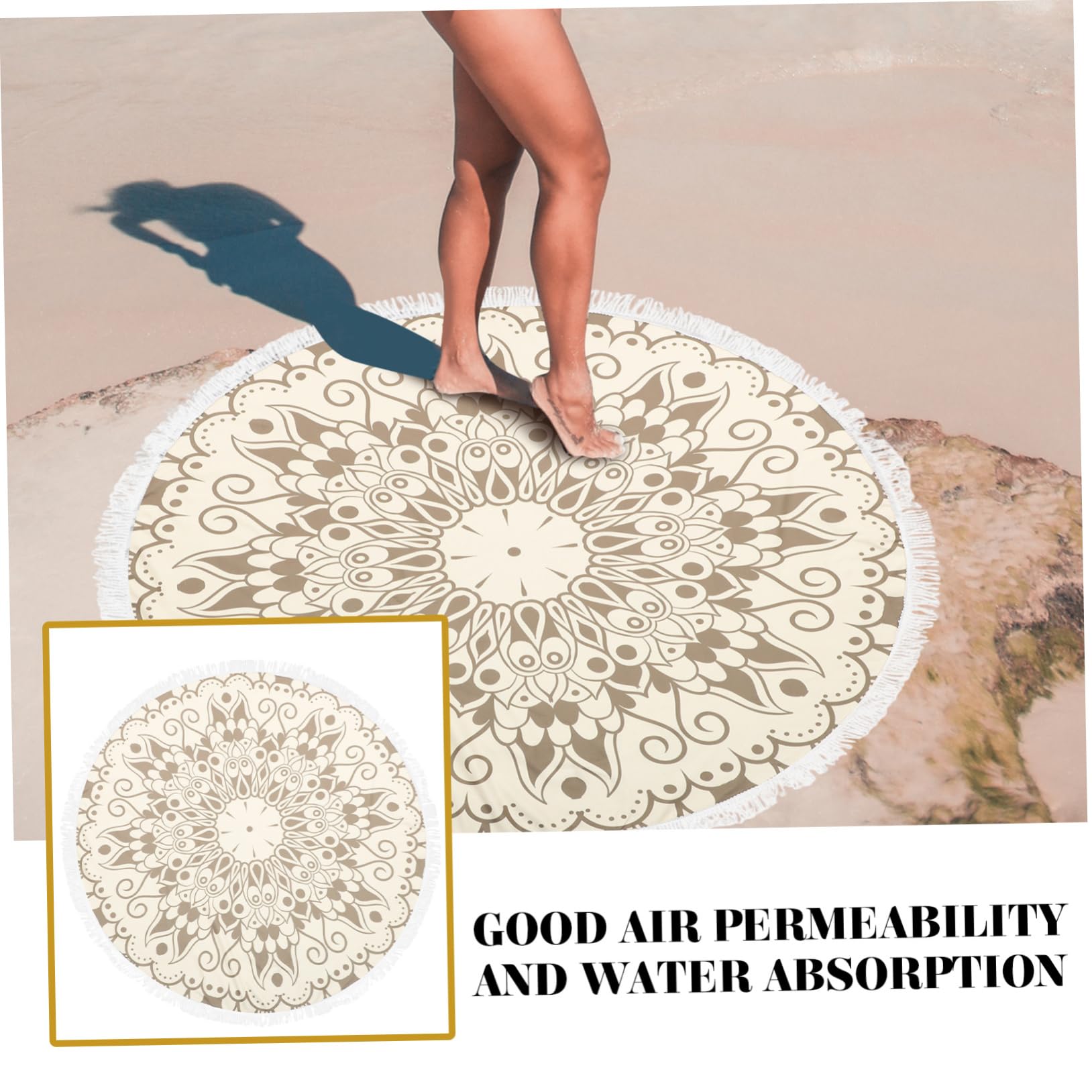 Fibre Fine Serviette de Bain Légère Ronde Mandala, 150cm, Camping