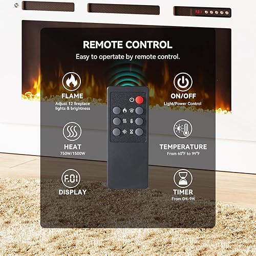 Miniatura 5 de Soporte de TV de 70 pulgadas con chimenea eléctrica de 36 pulgadas, gran centro de entretenimiento moderno con armario de almacenamiento y luces LED