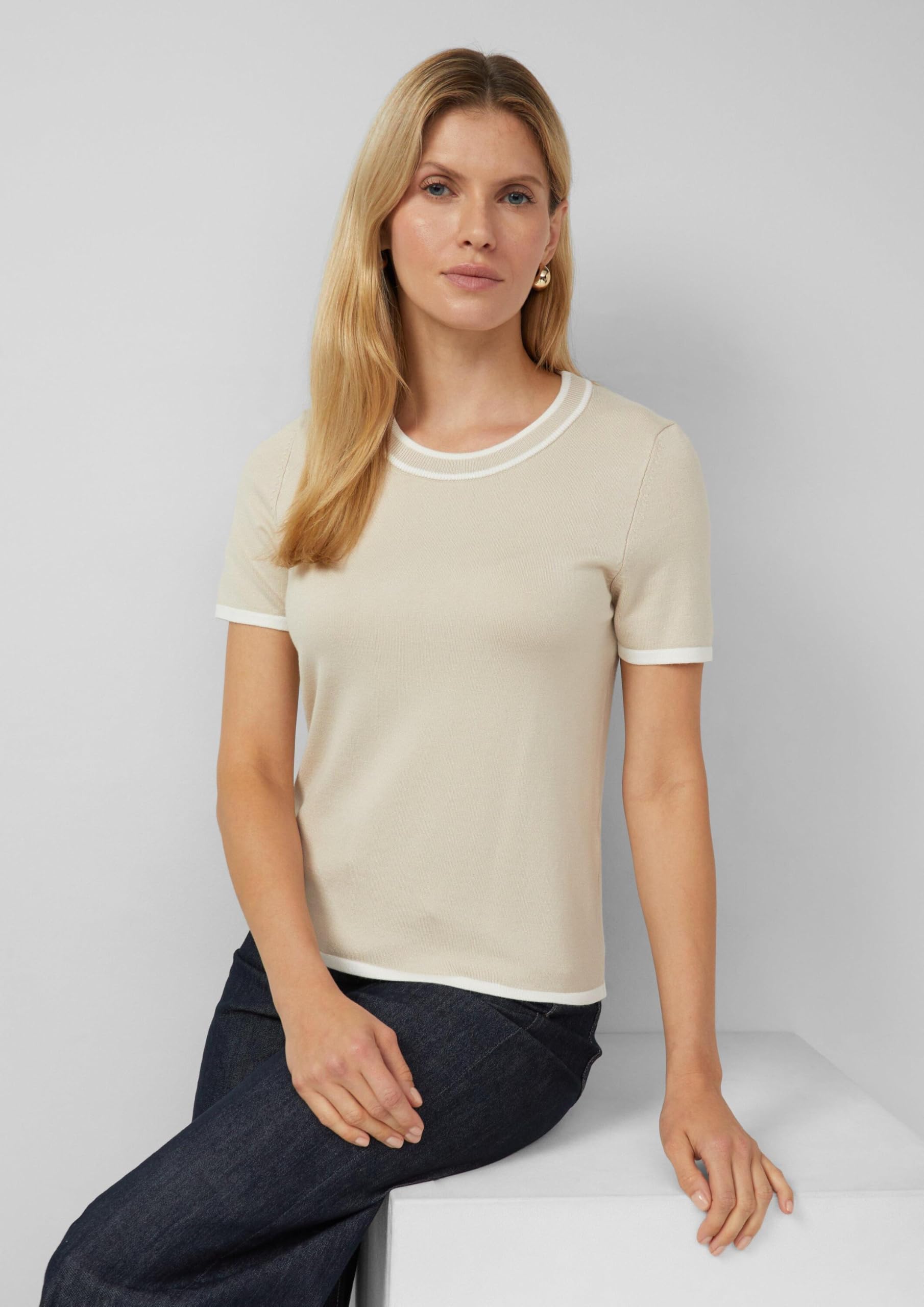 s.Oliver Damen Kurzärmeliger Strickpullover mit Kontrastdetails Pullover Kurzarm (1er Pack)
