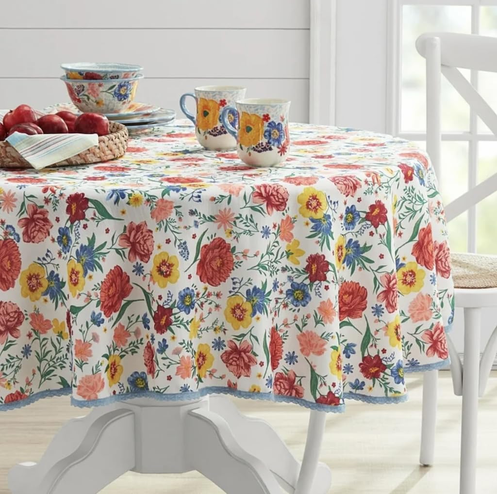 Pioneer Woman Flowering Frontier Fabric Tablecloth, Multi-Color, 70" Round