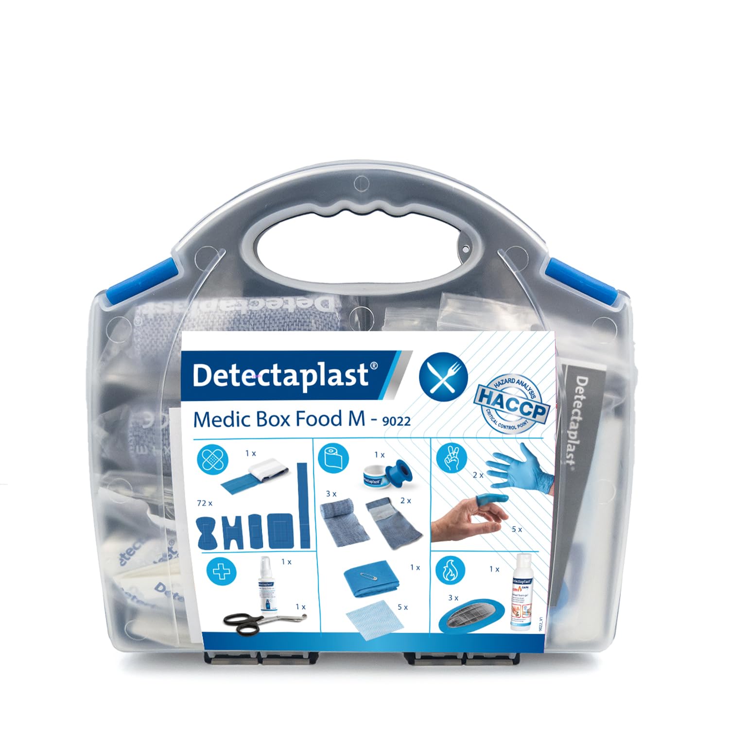 Detectaplast Verbandskasten für die Gastronomie, Erste Hilfe Set für die Behandlung von Wunden, tragbare Reiseapotheke im Koffer mit Pflaster, Verband, Tape, 99 Teile