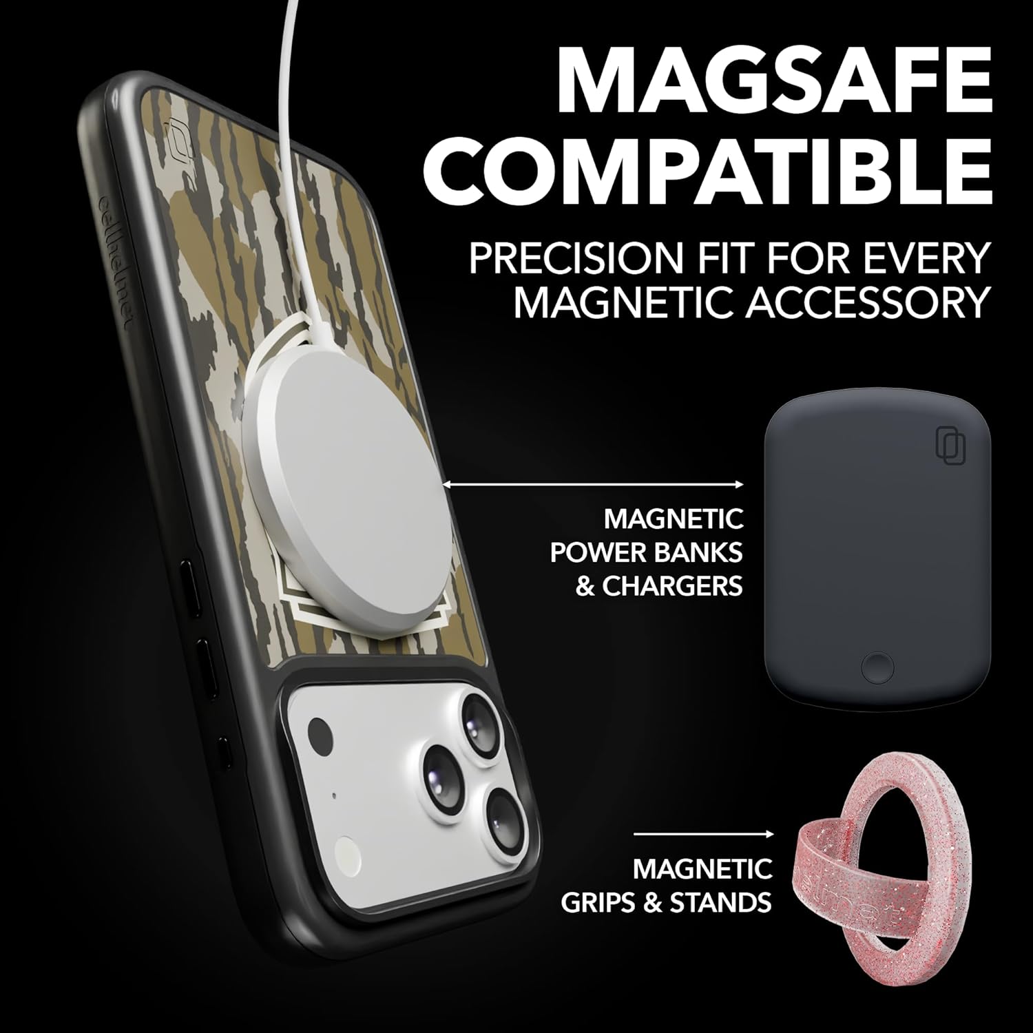 cellhelmet iPhone 17 Pro Shockproof Protective Mossy Oak Case Game Keeper Design, MagSafe Compatible, 18-Foot Drop-Test Certified, Slim, Rugged, Raised Bezels & Lifetime Replacement