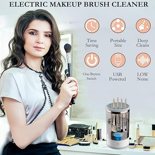 Miniatura 7 de Máquina limpiadora eléctrica de brochas de maquillaje, limpiador de brochas cosméticas mejorado 2024, limpiador de brochas de maquillaje giratorio