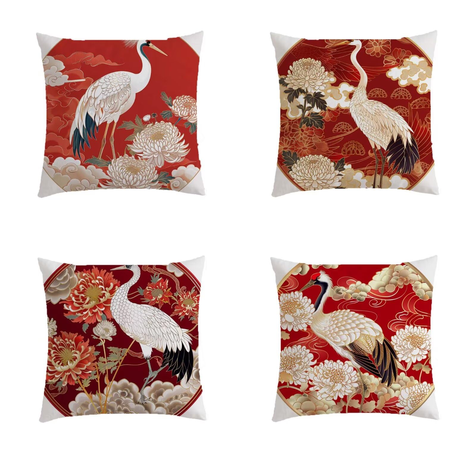 Housse coussin balcon rouge avec motif oiseau pour embellir un banc de jardin