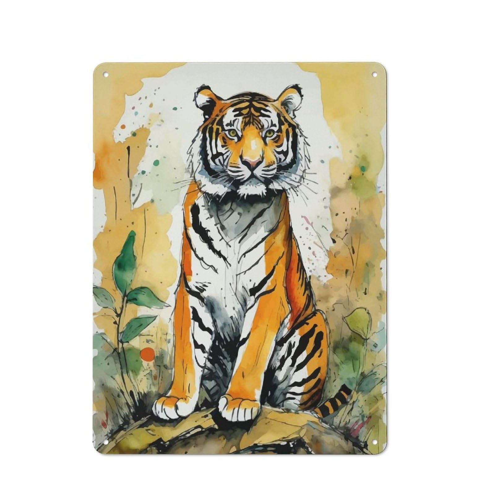 Junmoney Watercolor Tiger Smart Decorative Metal Sign 40X30cm, Studio Wall Plaque For Hobby Room, Office, Lounge Or Living Room