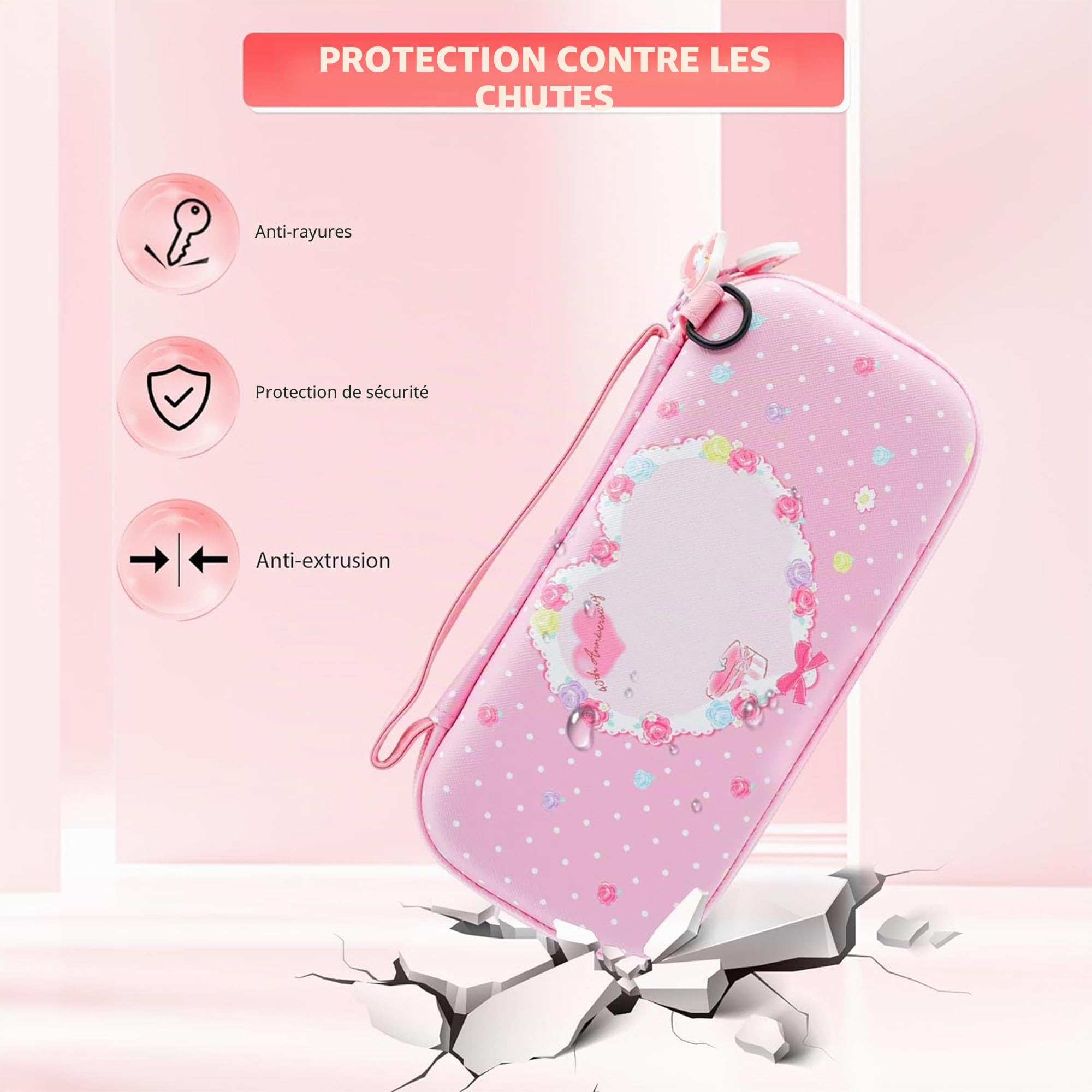 RHOTALL Étui de transport pour Nintendo Switch Lite, joli étui d'accessoires pour Switch Lite avec coque de protection en TPU,bandoulière, protecteur d'écran et 2 capuchons pour les pouces, lapin rose