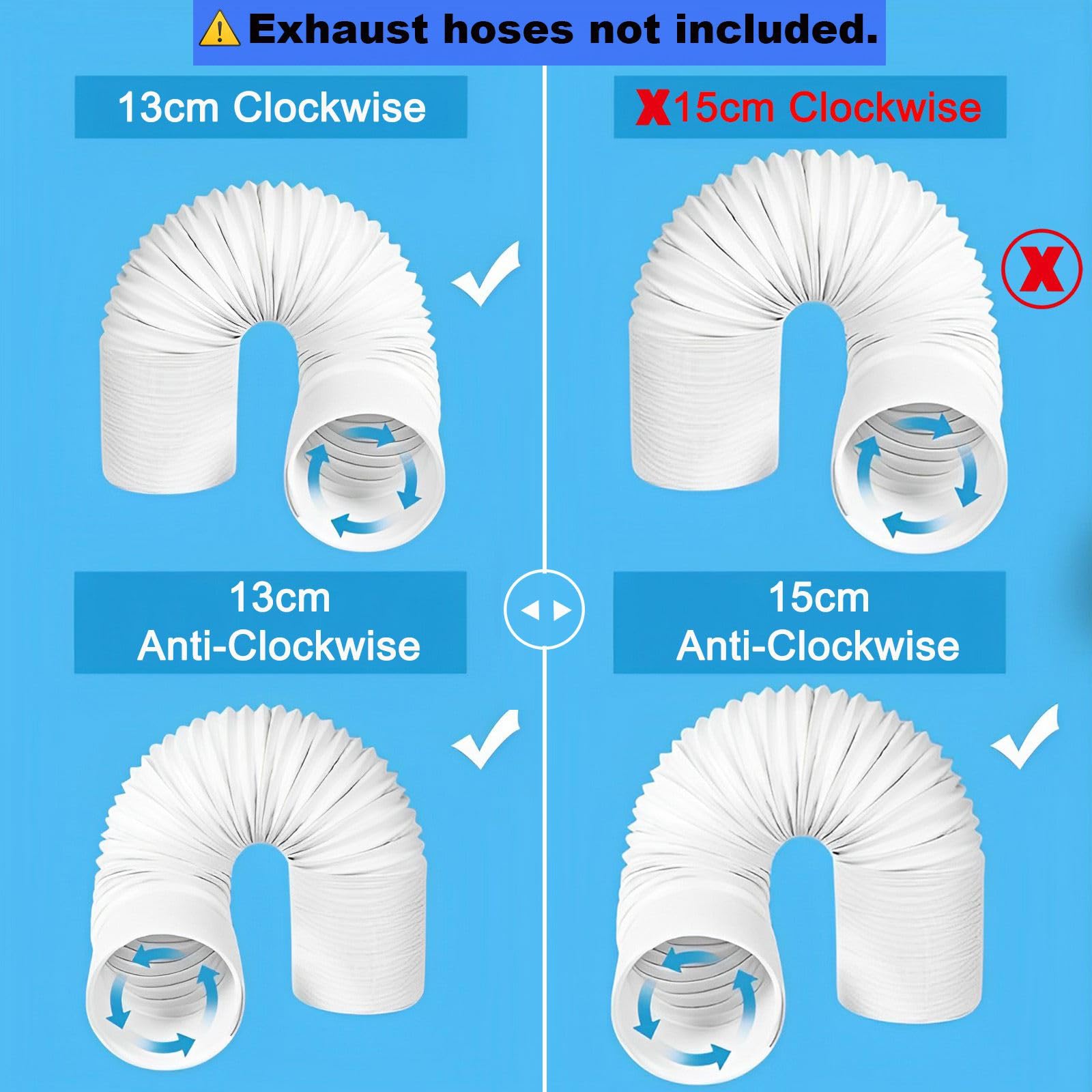 Kit de ventilación de Ventanas Aire Acondicionado - para Manguera de Escape de 13 cm en Sentido antihorario/en Sentido horario y de 15 cm en Sentido antihorario, para 43-140 cm Ventana - Sin manguera