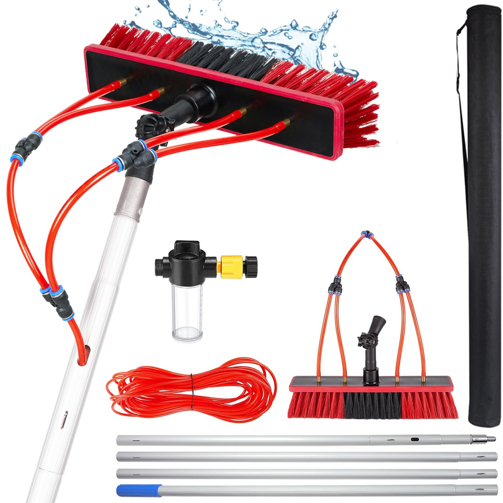 GHFXSCV Extendable Telescopic Window Cleaning Brush | 3-18m Water Fed Aluminium Pole | 55cm Brush for Solar Panel Cleaning | Efficient Outdoor Window Cleaner