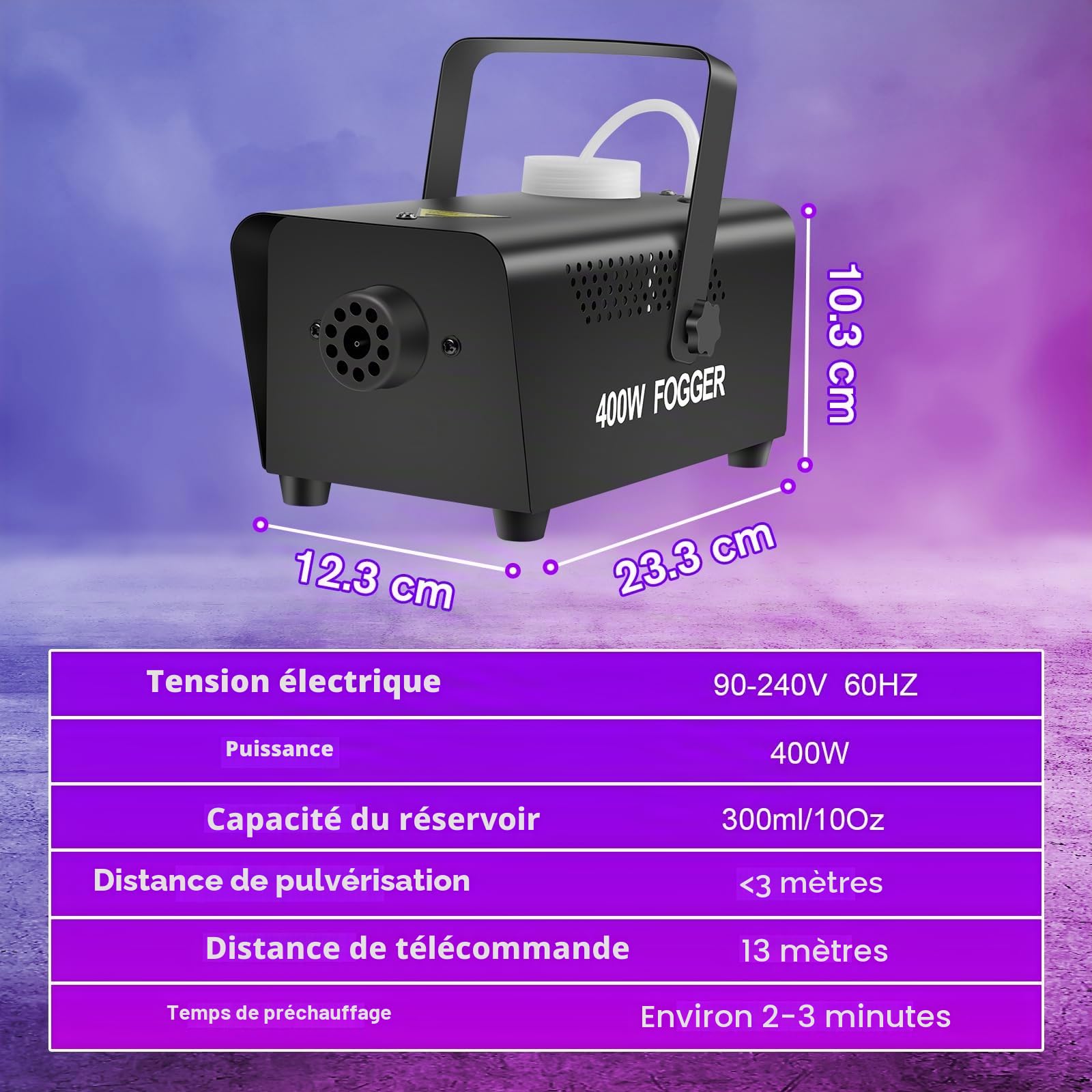 Machine à fumée 400W, Mini Machine à fumée avec 2 télécommandes filaires et sans fil pour DJ, Disco, Fête, Halloween, Mariages, Noël