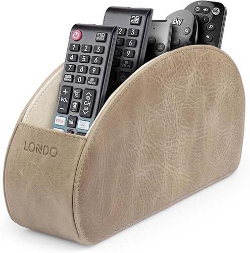 Vista 8 de Londo Soporte para control remoto, organizador para almacenar DVD, Blu-ray, TV, Roku o Apple TV, controles remotos de cuero genuino italiano