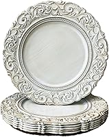 Vista 14 de Platos de carga verde antiguo, cargadores de platos de plástico de 13 pulgadas para platos de cena, bodas, Navidad, Acción de Gracias. Juego de 6