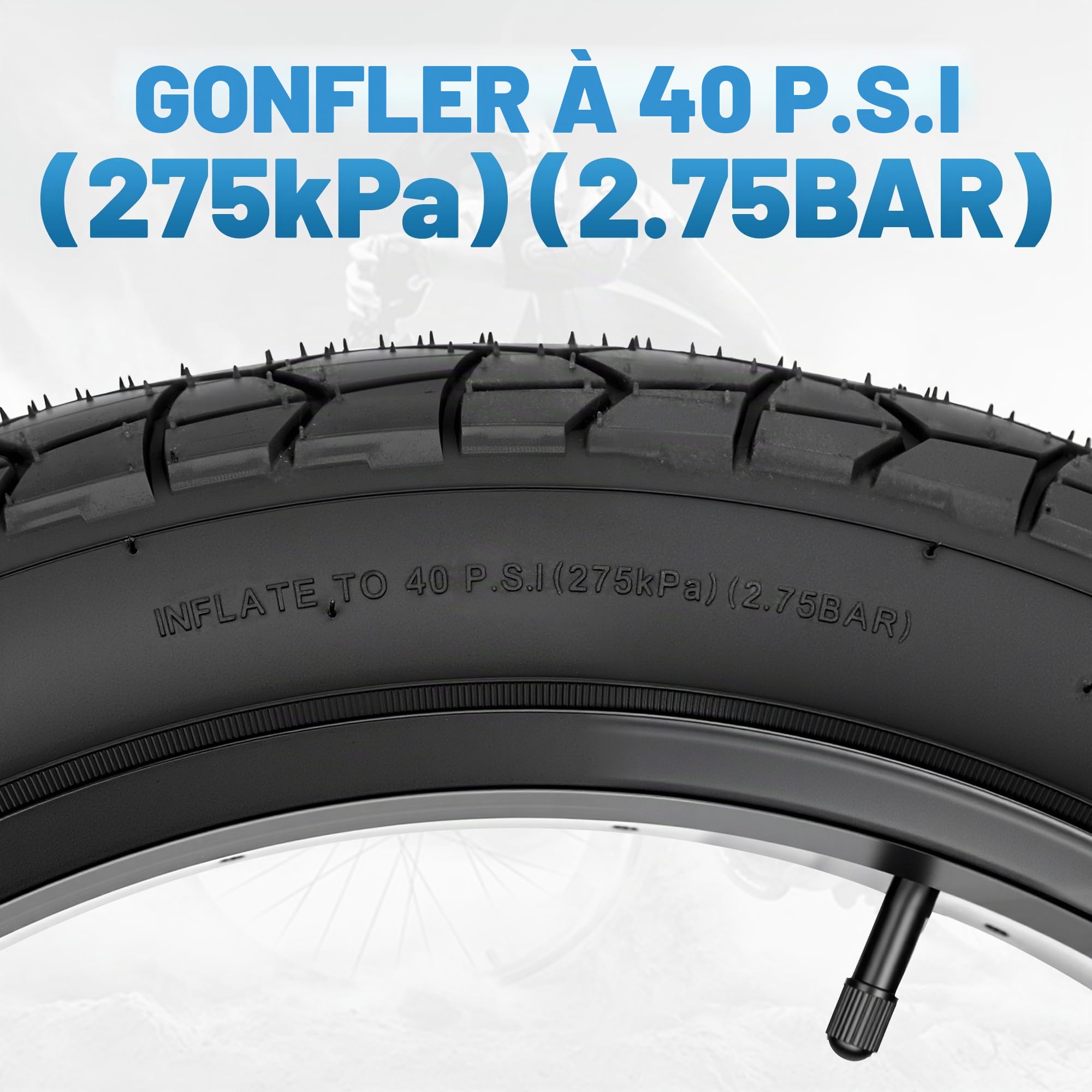 76-406 Pneu de vélo électrique 20 x 3,0" 40 PSI 3.0 Pneu de vélo électrique / VTT / vélo de neige