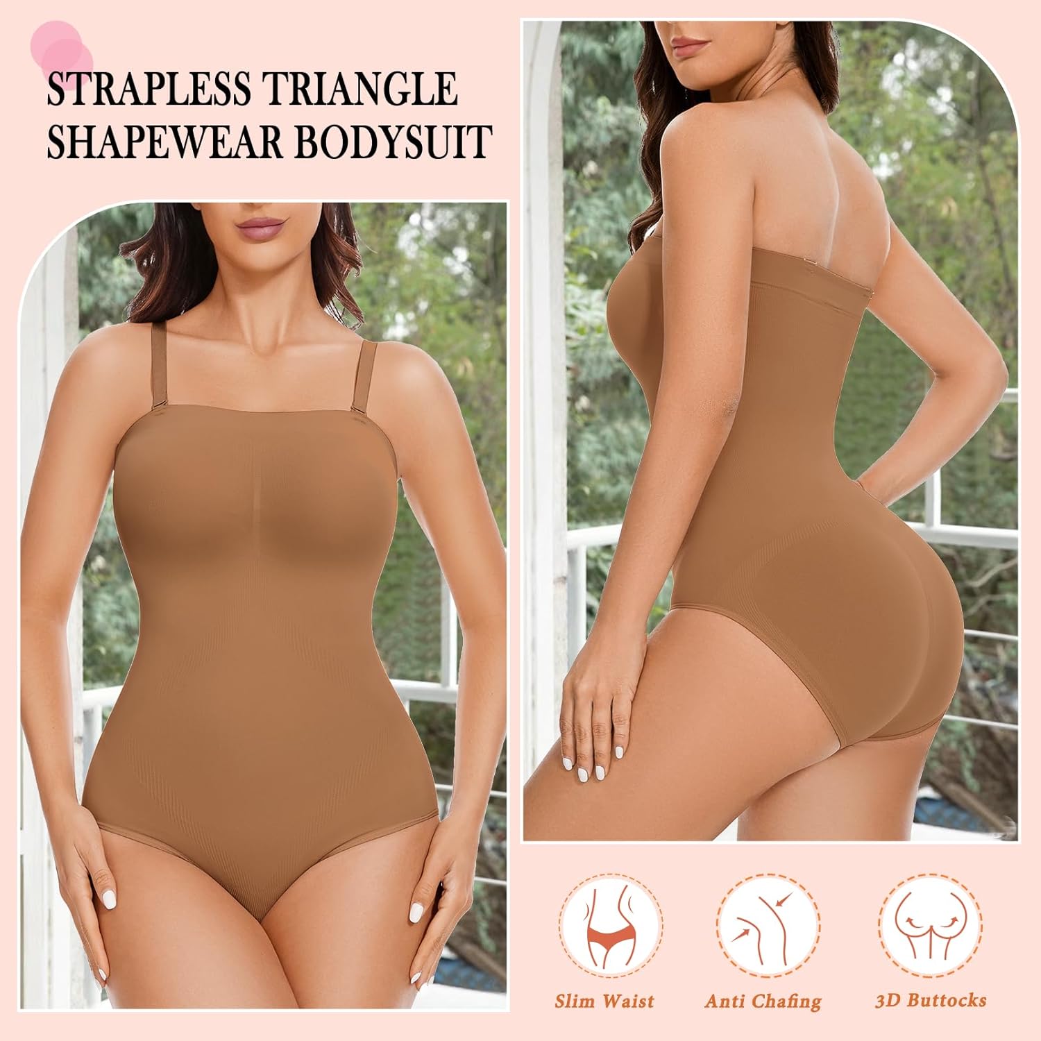 Strapless Shapewear Bodysuit for Women Seamless triangle Tummy Control Bodysuit Slimming Butt Lifter Body Shaper - Image 2